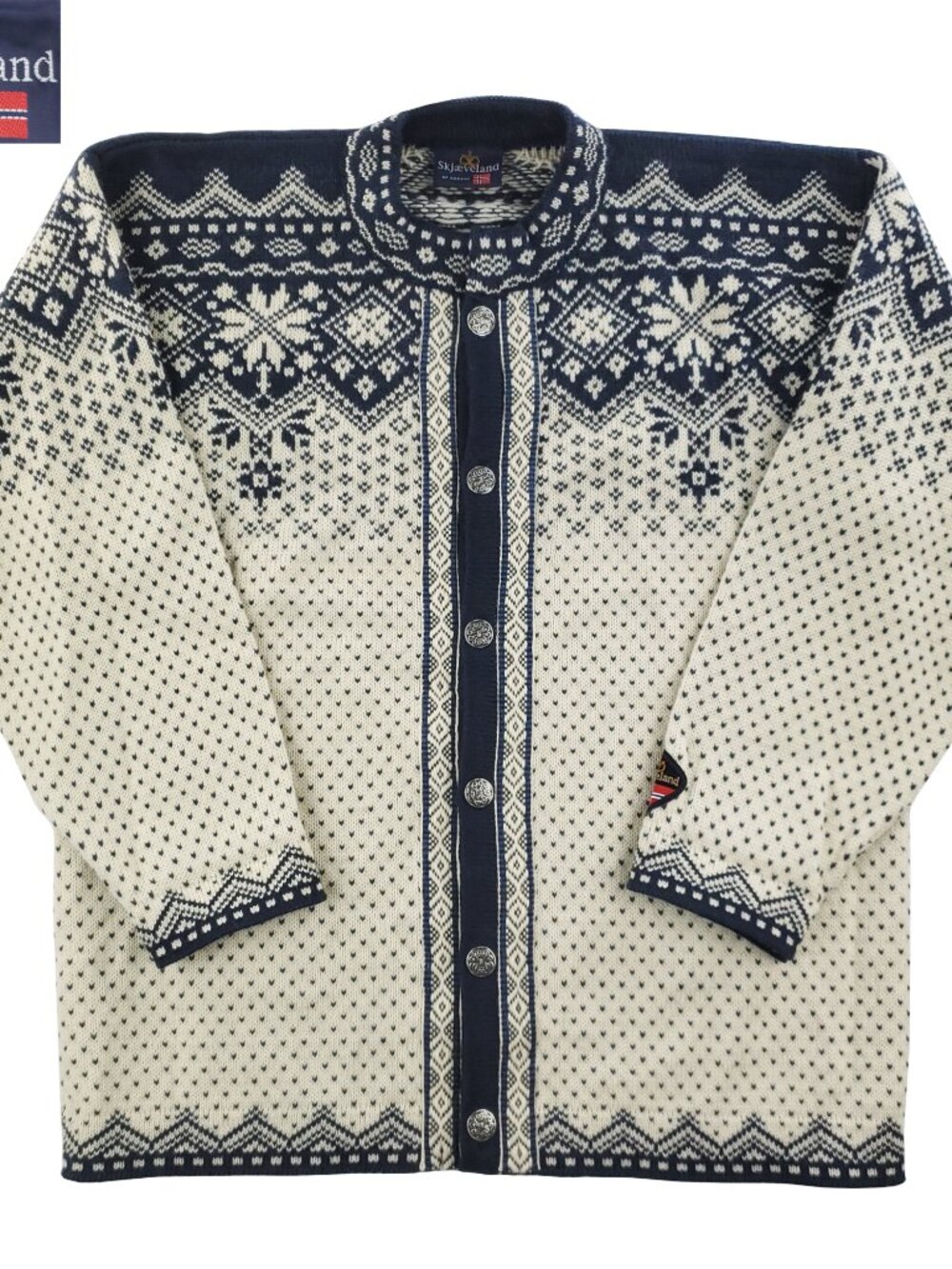 Skjaeveland Norway Nordic VTG Sweater Cardigan Fair Isle Knit Wool Unisex XXL